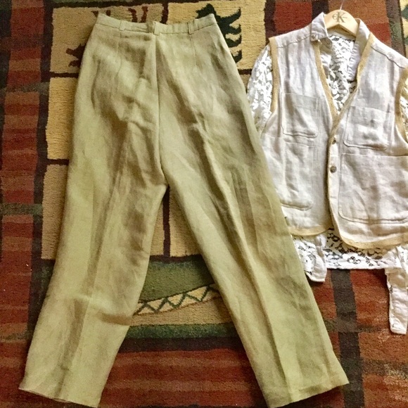 ⚜ Vintage LINEN SAGE TROUSERS  TRANSITIONAL LIKE NEW Sz 8 - Picture 2 of 13